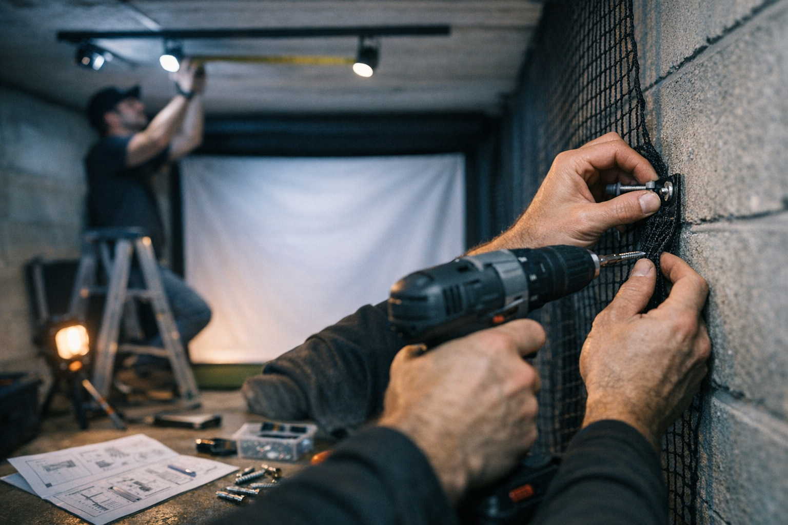 Verlichting en veiligheidsnetten voor golf simulator