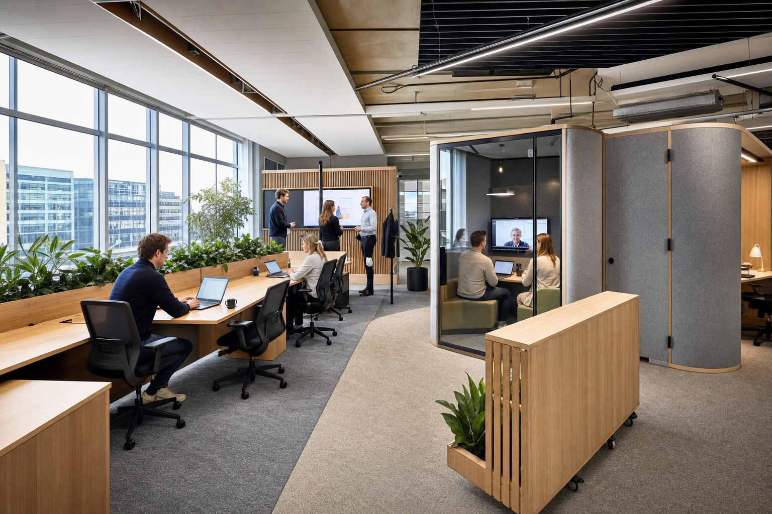 Moderne kantoorruimte met flexibele werkplekken