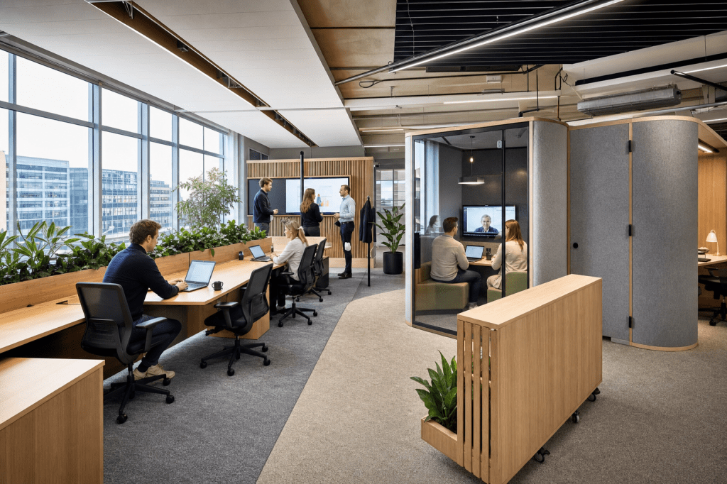 Hoe stem je de interieurbouw van een kantoor af op hybride werken en verschillende werkstijlen?